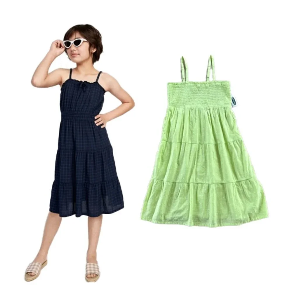 ❤️🆕 OLD NAVY Sleevless ruffle trim midi bright green dress girls large